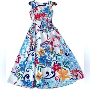 Tahari Arthur S. Levine Dress Size 4 Floral Red Blue Fully Lined Bloomco…